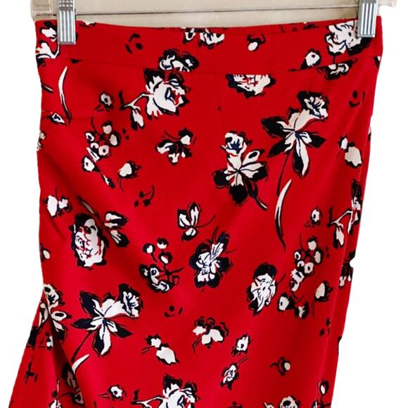 VERONICA BEARD Skirt Cheryl Red Floral Printed Ruched Midi Assymetric Hem 0 NWT - Picture 8 of 9
